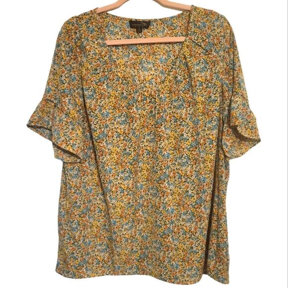 Suzanne Betro Ditzy Dainty Floral Flutter Sleeve Blouse, XL - Picture 1 of 6